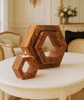 Hexagonal Shaped Modern Wooden Candle Holder (set of 3)