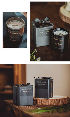 100% Natural Soy Wax Candles Jar Sandalwood Scented Black Candles Glass Container Home Decorative Vase