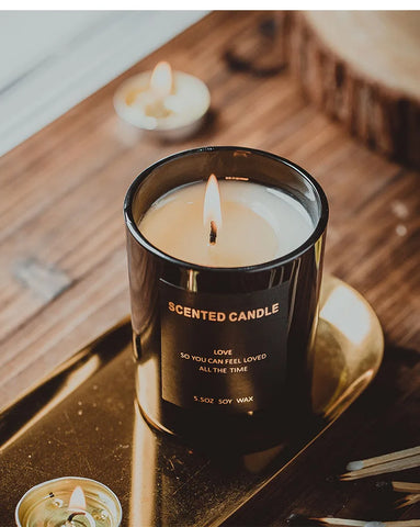 100% Natural Soy Wax Candles Jar Sandalwood Scented Black Candles Glass Container Home Decorative Vase