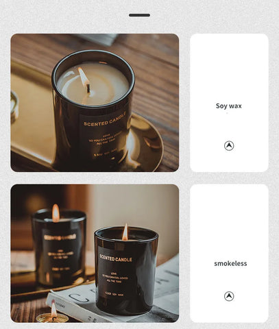 100% Natural Soy Wax Candles Jar Sandalwood Scented Black Candles Glass Container Home Decorative Vase
