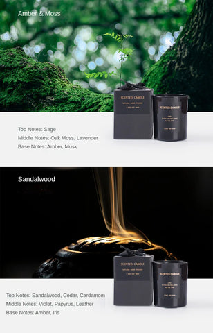 100% Natural Soy Wax Candles Jar Sandalwood Scented Black Candles Glass Container Home Decorative Vase