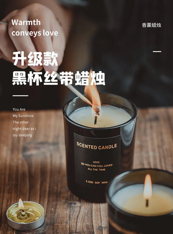 100% Natural Soy Wax Candles Jar Sandalwood Scented Black Candles Glass Container Home Decorative Vase