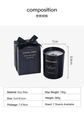 100% Natural Soy Wax Candles Jar Sandalwood Scented Black Candles Glass Container Home Decorative Vase