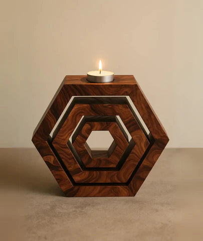Hexagonal Shaped Modern Wooden Candle Holder (set of 3)