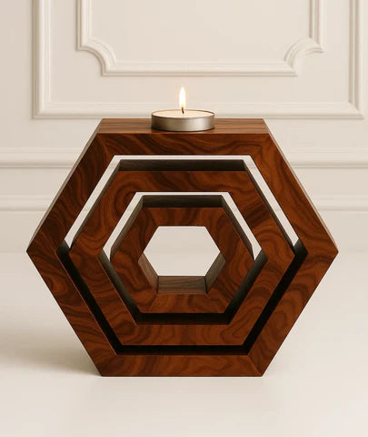 Hexagonal Shaped Modern Wooden Candle Holder (set of 3)