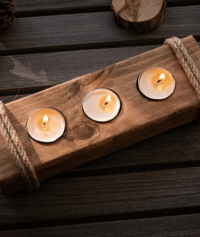 Long Wooden Candle Holder For 3-5 Tealights