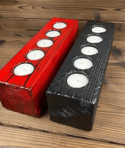 Long Wooden Candle Holder For 3-5 Tealights