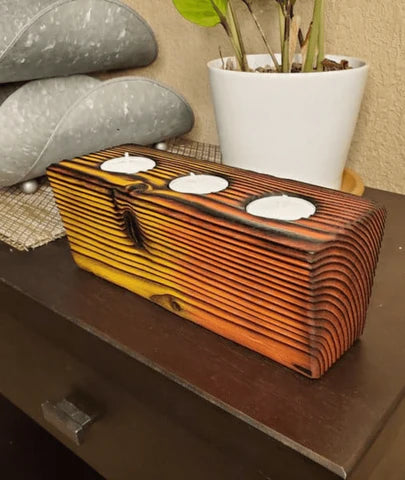 Long Wooden Candle Holder For 3-5 Tealights