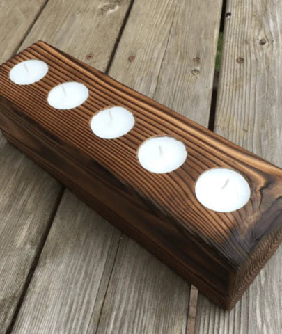 Long Wooden Candle Holder For 3-5 Tealights