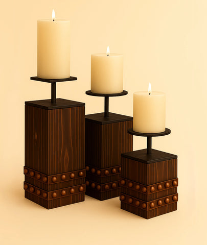 Tempe Wooden Candlestick Holder (set of 3)