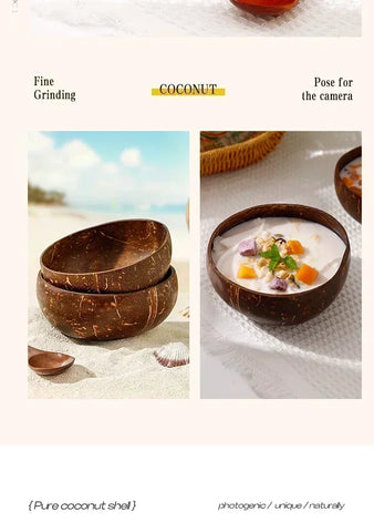 3 Sizes Natural Coconut Shell Bowl Coconut Bowl Wooden Bowls Light Food Container Fruit Salad Milkshake Dessert Bowl