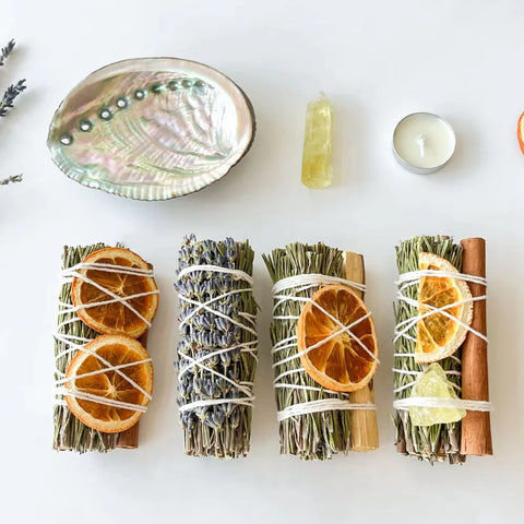 7Pcs Home Cleansing Smudging Kit Rosemary Bundles Set Healing Citrine Set with Crystals Negative Energy Cleansing Remover