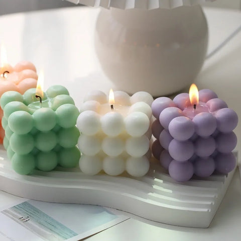 1Pc Bubble Cube Shaped Candle Handmade Scented Candle Aromatherapy Soy Wax Candle Home Decoration Wedding Birthday Party Candles