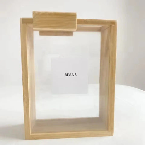 New 2L Food Dispenser Airtight Wooden Food Storage Container with Label Dampproof Kitchen Organizer Kitchen