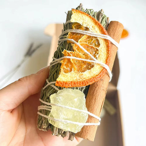 7Pcs Home Cleansing Smudging Kit Rosemary Bundles Set Healing Citrine Set with Crystals Negative Energy Cleansing Remover
