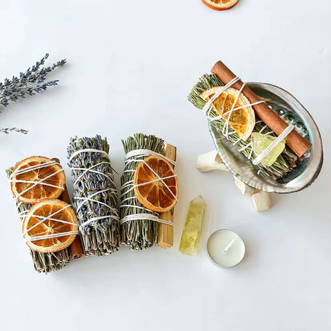 7Pcs Home Cleansing Smudging Kit Rosemary Bundles Set Healing Citrine Set with Crystals Negative Energy Cleansing Remover