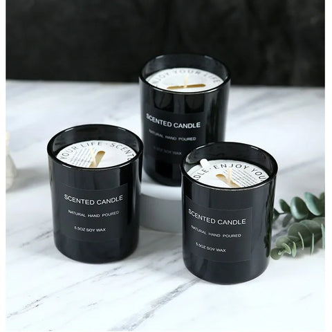 Gloss Black Glass Jar with Bow - Smokeless Soy Wax Candle in Romantic Gift Box, Luxury Scented Candle for Home Decor