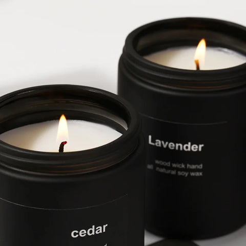7x 9cm Black Cup Wax Handmade Smokeless Soy Wax Frosted Glass Cup Aromatherapy Candle Sandalwood Lavender Cedar Fragrance Gift
