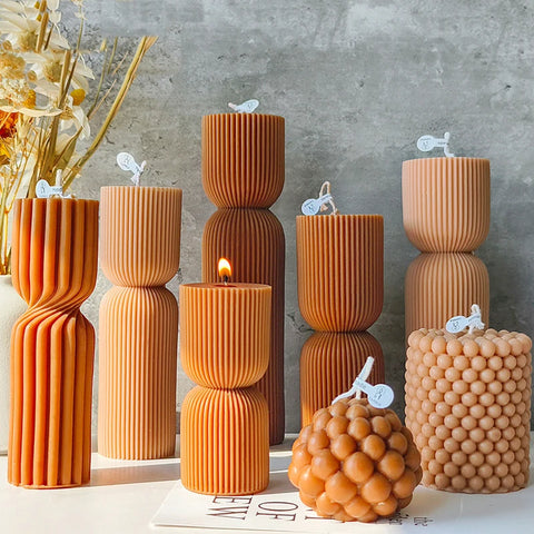 Decorative Cylindrical scented candle twist stripe  home ornament  geometric art Restaurant Hotel decoration