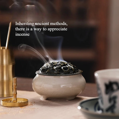 White Porcelain and Brass Incense Set Incense-making Tools Spoon Sandalwood Powder Incense Burner Incense-making Pagoda Gift Box