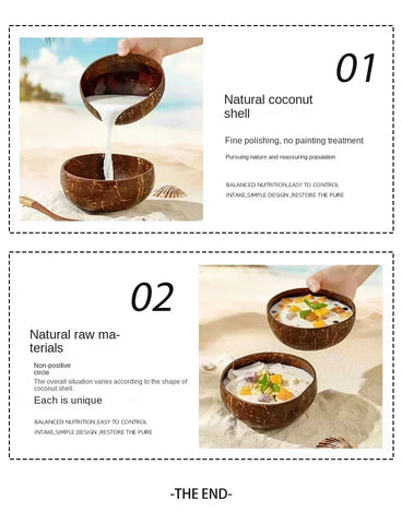 3 Sizes Natural Coconut Shell Bowl Coconut Bowl Wooden Bowls Light Food Container Fruit Salad Milkshake Dessert Bowl