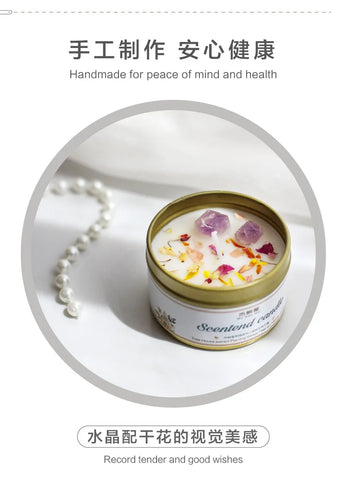 Scented Aromatic Candles Crystal Dried Flower Candle In Gold Tin Jars for Home Decoration Centerpiece Wedding Guest Gift Candles
