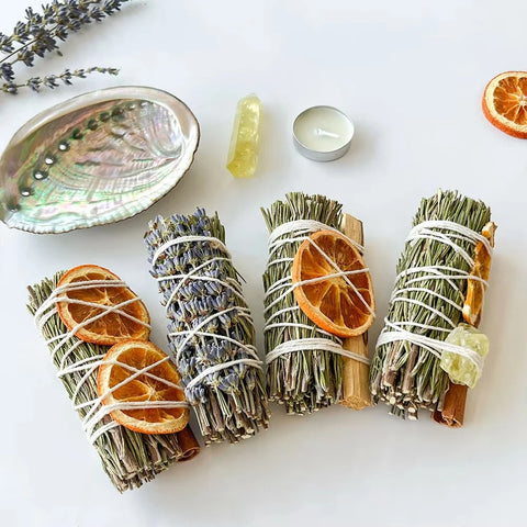 7Pcs Home Cleansing Smudging Kit Rosemary Bundles Set Healing Citrine Set with Crystals Negative Energy Cleansing Remover