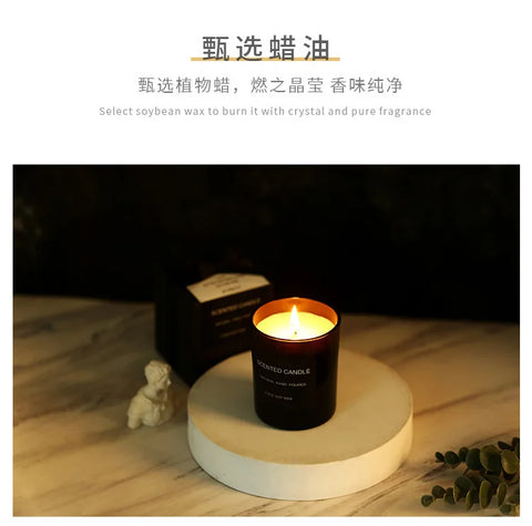 Gloss Black Glass Jar with Bow - Smokeless Soy Wax Candle in Romantic Gift Box, Luxury Scented Candle for Home Decor