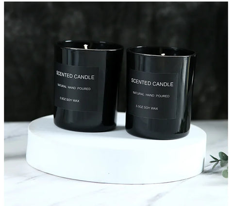 Gloss Black Glass Jar with Bow - Smokeless Soy Wax Candle in Romantic Gift Box, Luxury Scented Candle for Home Decor