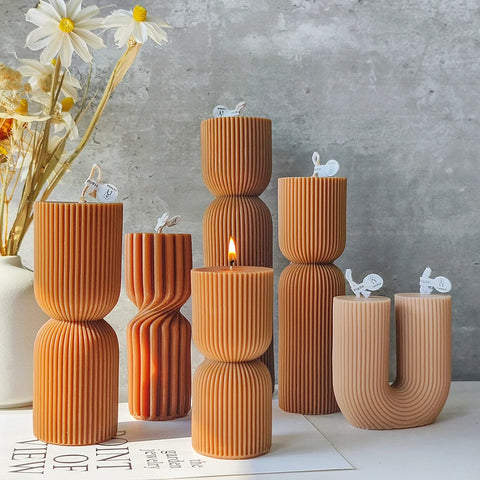 Decorative Cylindrical scented candle twist stripe  home ornament  geometric art Restaurant Hotel decoration