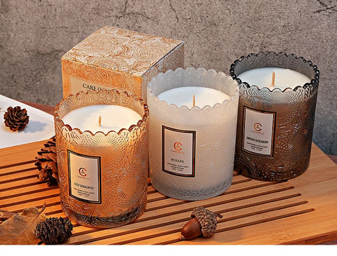 Lace Embossed Scented Candle Cup Soy Wax Glass Cup Home Bedroom Living Room Air Fresh Fragrance Ornaments