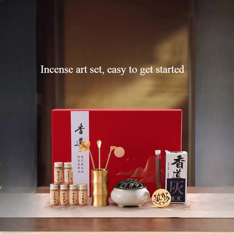 White Porcelain and Brass Incense Set Incense-making Tools Spoon Sandalwood Powder Incense Burner Incense-making Pagoda Gift Box