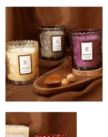 Lace Embossed Scented Candle Cup Soy Wax Glass Cup Home Bedroom Living Room Air Fresh Fragrance Ornaments