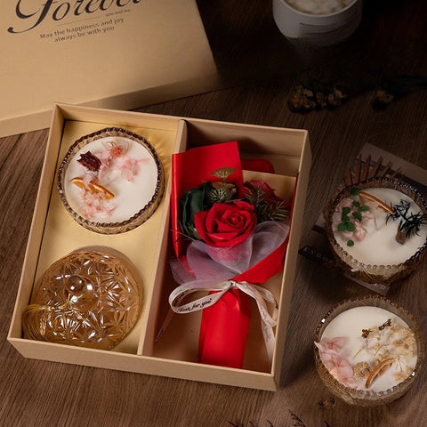 Scented Candle Gift Set with Dried Flower Bouquet Decorative Glass Jar Aromatherapy Candles for Women Birthday Christmas Present