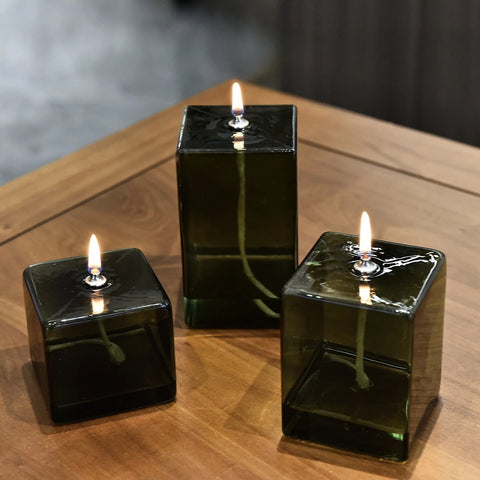 Creative Glass Candle Holder Room Decoration Color Square Candle Holder Home Furnishings Home Desktop Smoke Free Crispy Oil Lamp