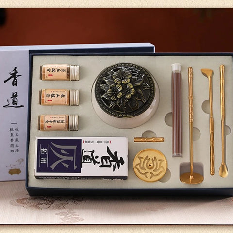 White Porcelain and Brass Incense Set Incense-making Tools Spoon Sandalwood Powder Incense Burner Incense-making Pagoda Gift Box
