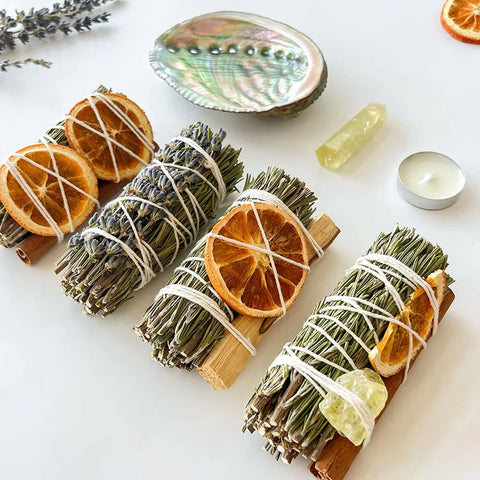 7Pcs Home Cleansing Smudging Kit Rosemary Bundles Set Healing Citrine Set with Crystals Negative Energy Cleansing Remover
