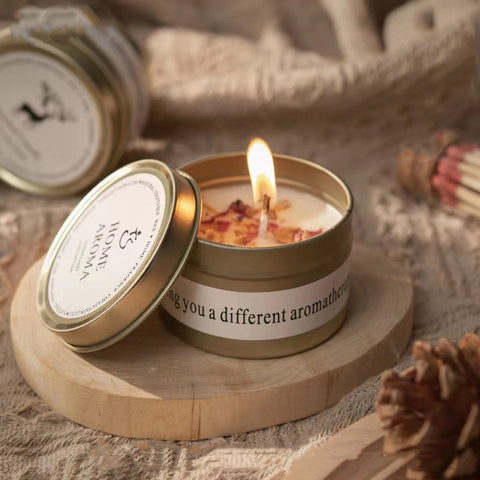 1PC Crystal Stone Aromatherapy Candle Plant Essential Oil Soybean Iron Can Candle Dry Flower