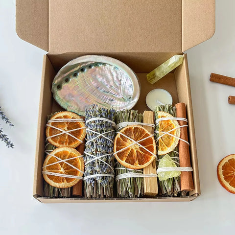 7Pcs Home Cleansing Smudging Kit Rosemary Bundles Set Healing Citrine Set with Crystals Negative Energy Cleansing Remover