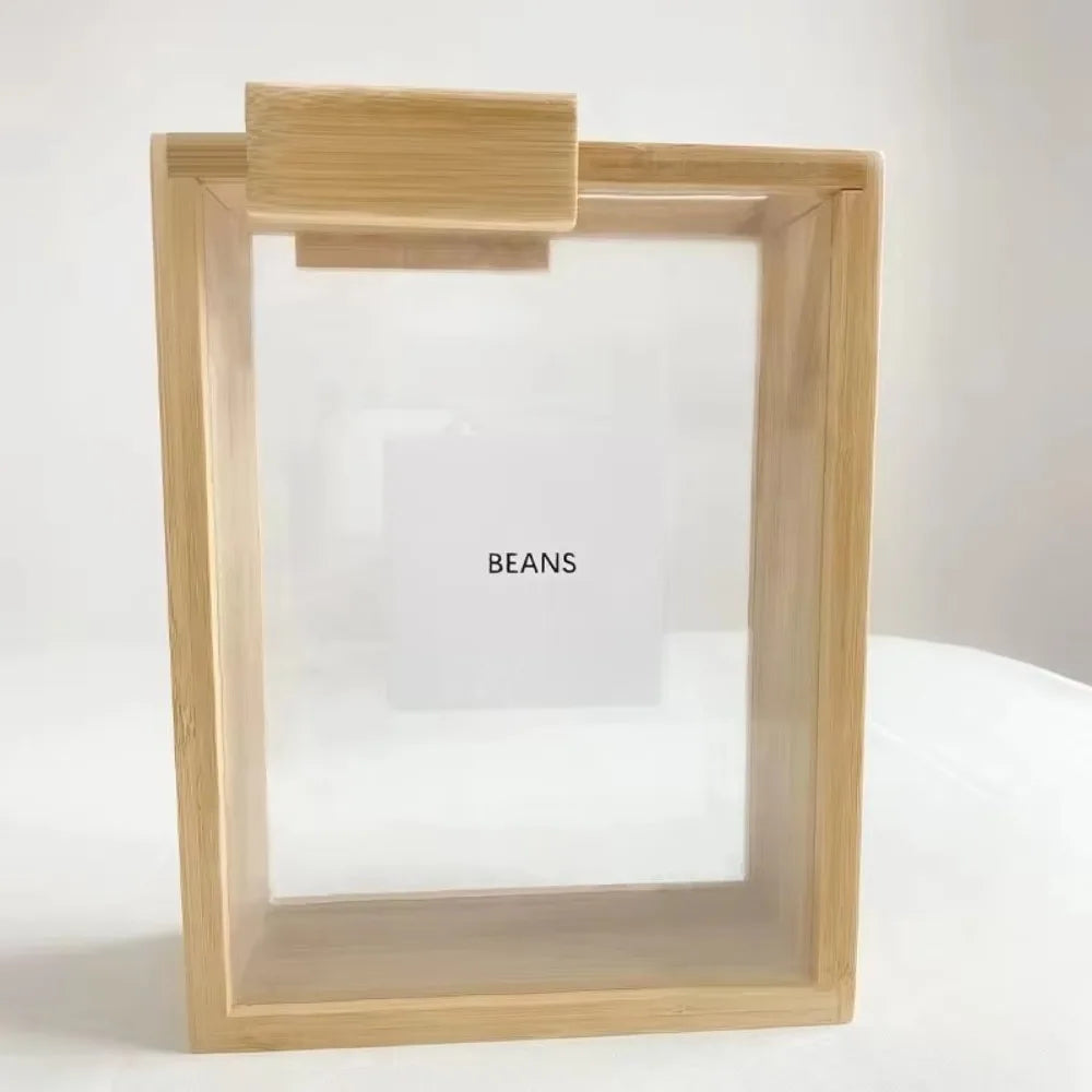 New 2L Food Dispenser Airtight Wooden Food Storage Container with Label Dampproof Kitchen Organizer Kitchen