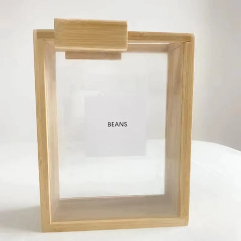 New 2L Food Dispenser Airtight Wooden Food Storage Container with Label Dampproof Kitchen Organizer Kitchen