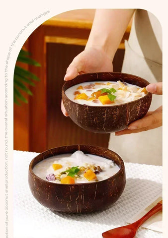 3 Sizes Natural Coconut Shell Bowl Coconut Bowl Wooden Bowls Light Food Container Fruit Salad Milkshake Dessert Bowl
