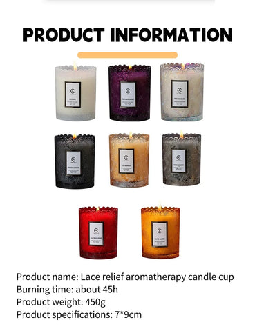 Lace CupHome Use For Bedroom Aromatherapy Candle To Aid Sleep Lace Glass Cup Soy Wax Candle Gift Romatherapy Candle Long-lasting
