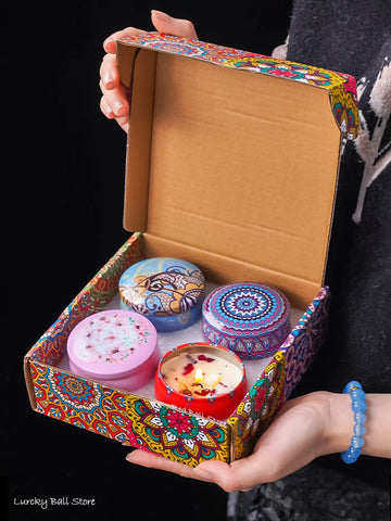 4Pcs/Box Scented Candle Set Gift Islamic Arabian Patterns Fragrance Candle Jar DIY Smokeless Couples Romantic Incense Candles