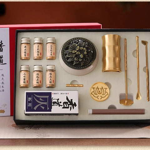 White Porcelain and Brass Incense Set Incense-making Tools Spoon Sandalwood Powder Incense Burner Incense-making Pagoda Gift Box