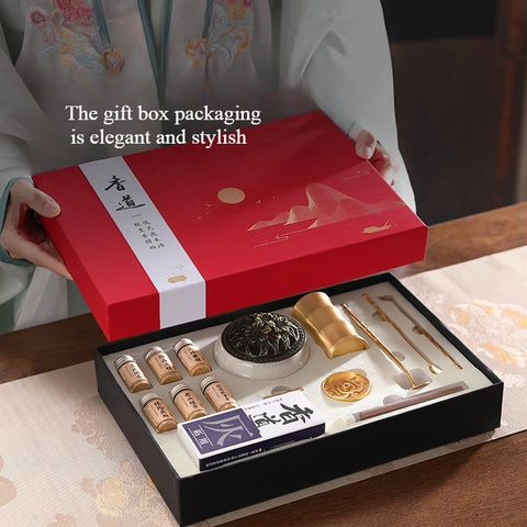 White Porcelain and Brass Incense Set Incense-making Tools Spoon Sandalwood Powder Incense Burner Incense-making Pagoda Gift Box