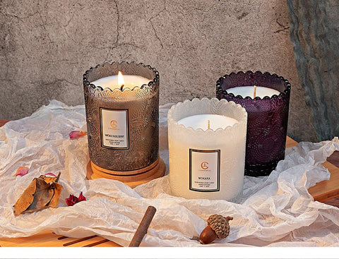 Lace Embossed Scented Candle Cup Soy Wax Glass Cup Home Bedroom Living Room Air Fresh Fragrance Ornaments