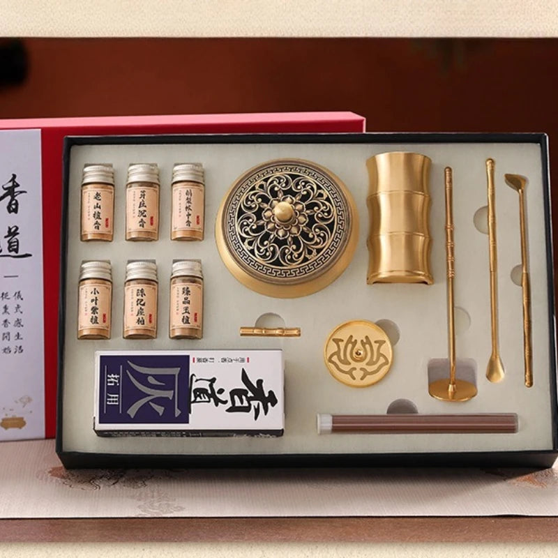 White Porcelain and Brass Incense Set Incense-making Tools Spoon Sandalwood Powder Incense Burner Incense-making Pagoda Gift Box