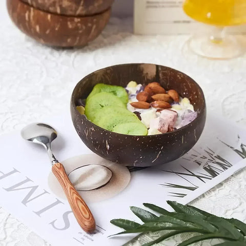 3 Sizes Natural Coconut Shell Bowl Coconut Bowl Wooden Bowls Light Food Container Fruit Salad Milkshake Dessert Bowl
