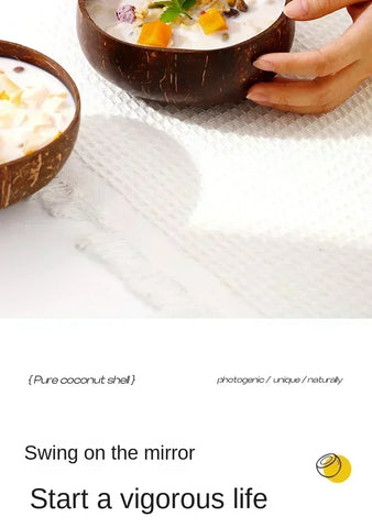 3 Sizes Natural Coconut Shell Bowl Coconut Bowl Wooden Bowls Light Food Container Fruit Salad Milkshake Dessert Bowl